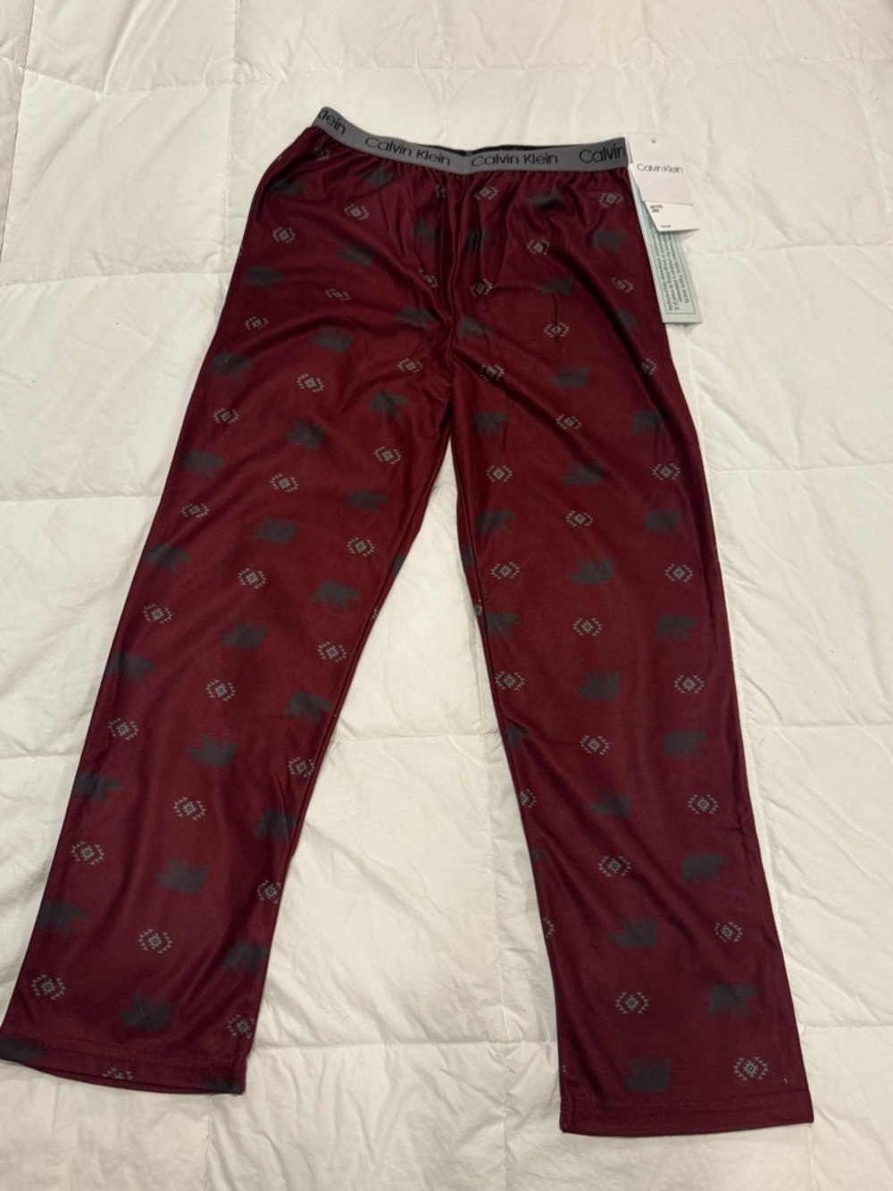 Calvin Klein Burgundy Lounge Pants with Gray Logo Waistband
